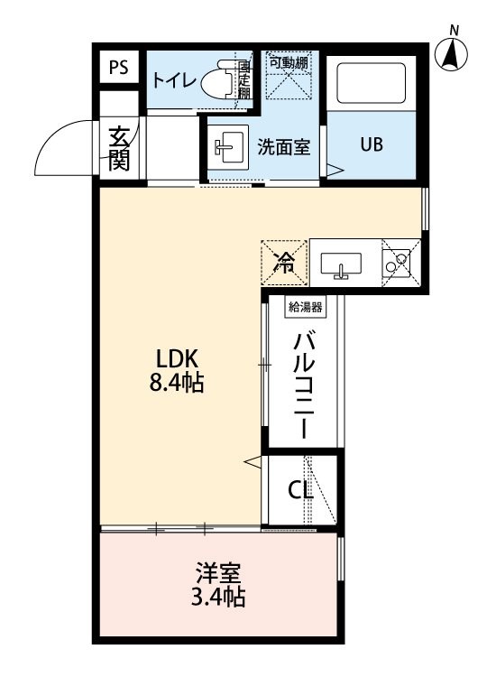 ｒｏｂｏｔ ｈｏｍｅ呼続 間取図　ＬＤＫ8.4帖　洋室3.4帖
