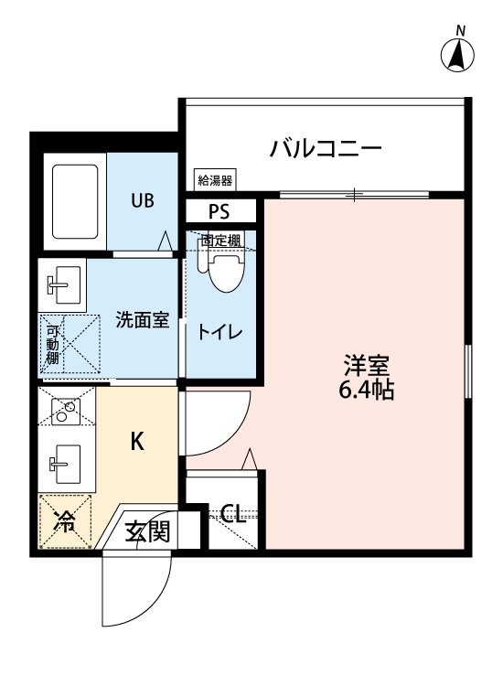 ｒｏｂｏｔ ｈｏｍｅ呼続 間取図　洋室6.4帖　脱衣洗面所　クローゼット付　バルコニー