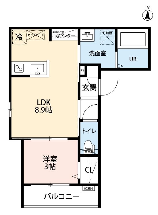 ｒｏｂｏｔ ｈｏｍｅ山王 間取図　ＬＤＫ8.9帖　洋室3帖