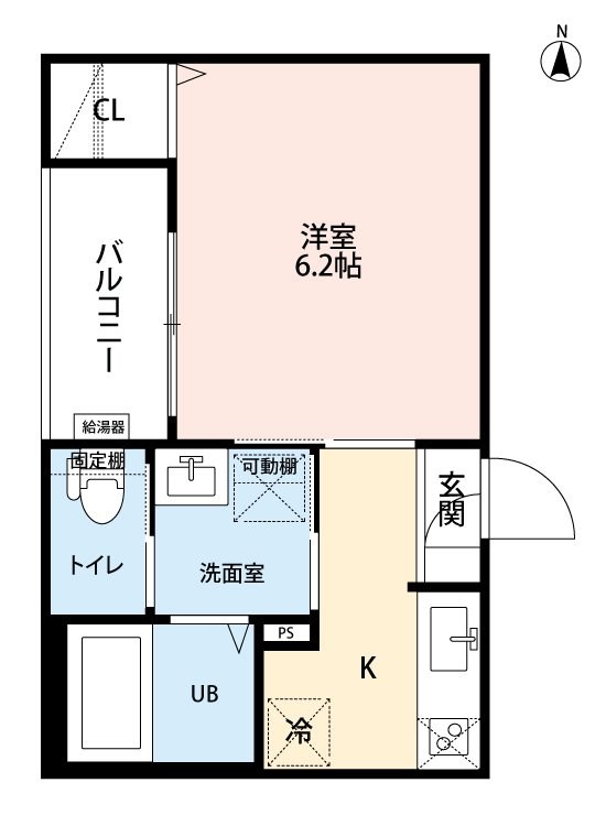 ｒｏｂｏｔ ｈｏｍｅ日比野 間取図　洋室6.2帖　脱衣洗面所　クローゼット付　バルコニー