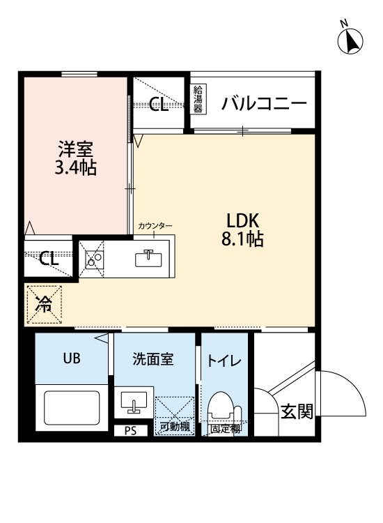ａｒｉｅｓ長良 間取図　ＬＤＫ8.1帖　洋室3.4帖