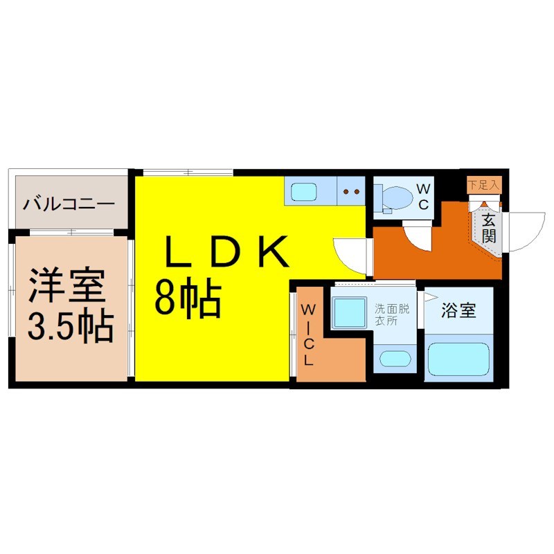 ｃａｓａＨＲ 間取図　ＬＤＫ8帖　洋室3.5帖　脱衣洗面所　バルコニー