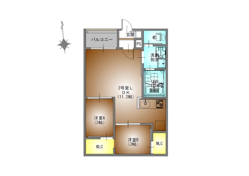 ＲＥＧＡＬＥＳＴ高道 間取図　ＬＤＫ11.2帖　洋室3帖　洋室3帖