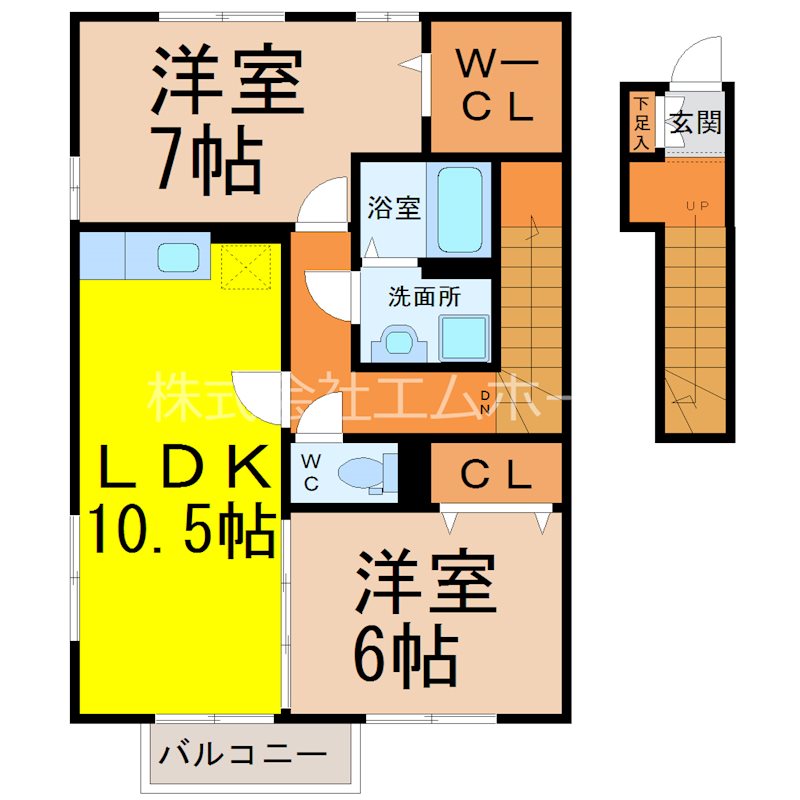 ヴィラ熱田 間取図　ＬＤＫ10.5帖　ウォークインクローゼット