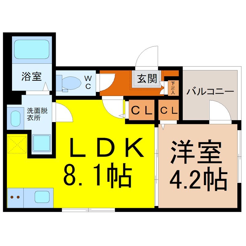 メゾン星宮 間取図　ＬＤＫ8.1帖　洋室4.2帖