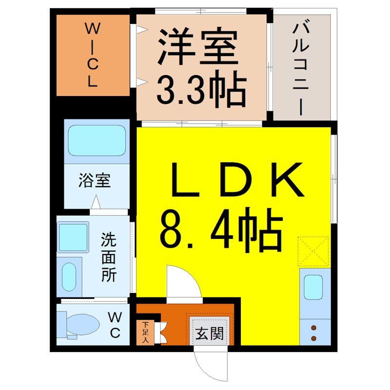 ロイヤルメゾン 間取図　ＬＤＫ8.4帖　洋室3.3帖