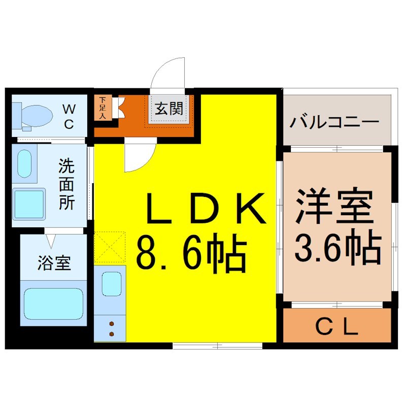 ロイヤルメゾン 間取図　ＬＤＫ8.6帖　洋室3.6帖