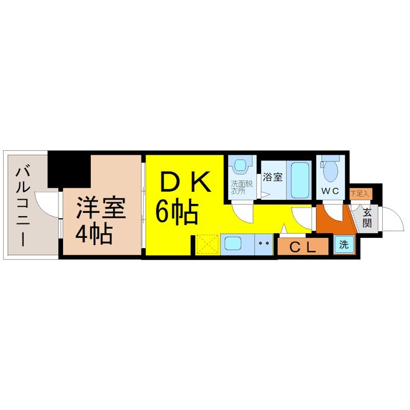 プレサンス上前津オレシア 間取図　ＤＫ6帖　洋室4帖　脱衣洗面所