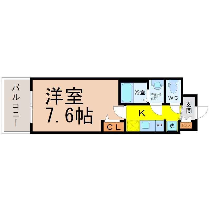 プレサンス上前津オレシア 間取図　洋室7.6帖　脱衣洗面所