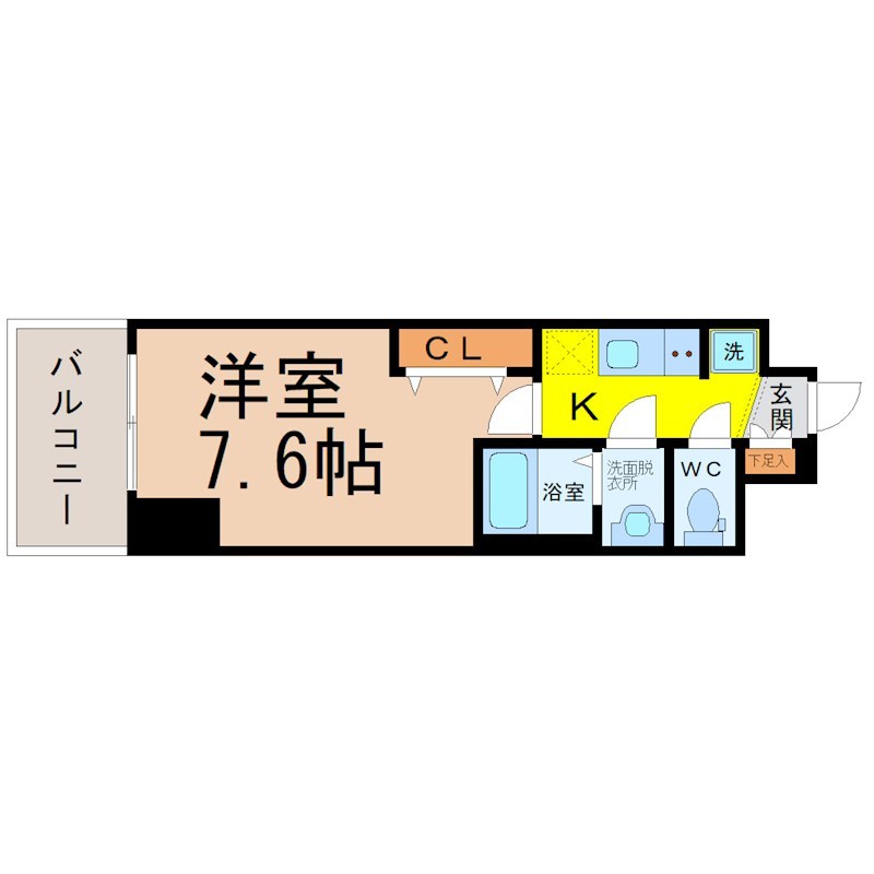 プレサンス上前津オレシア 間取図　洋室7.6帖　脱衣洗面所