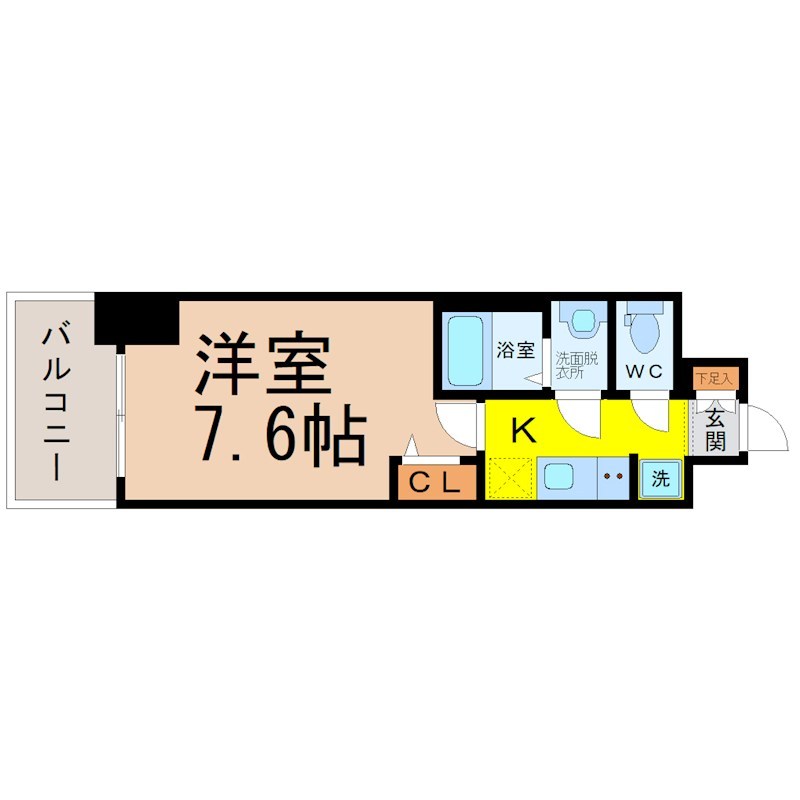 プレサンス上前津オレシア 間取図　洋室7.6帖　脱衣洗面所