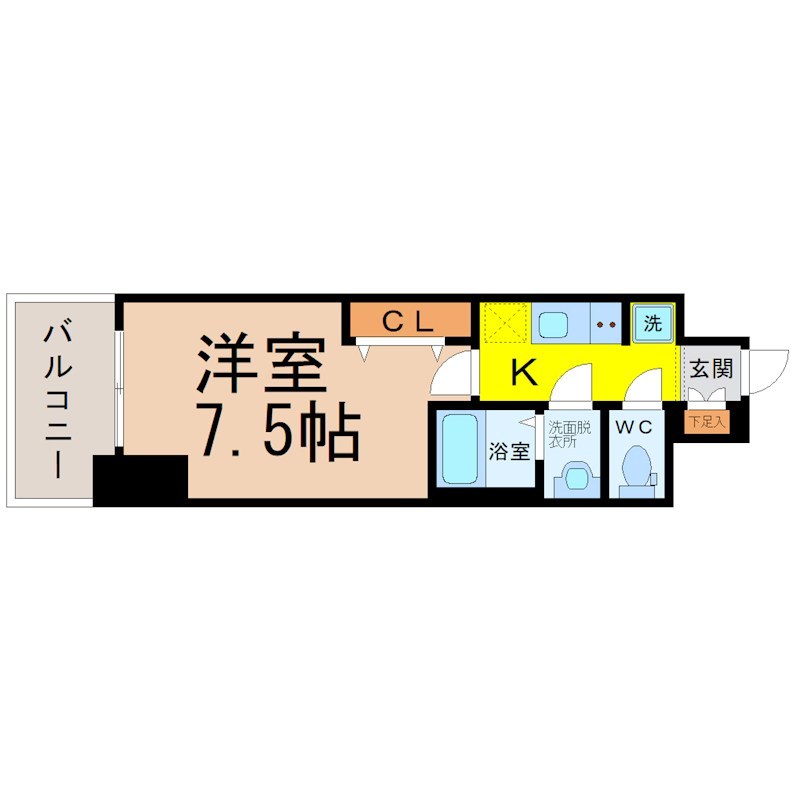 プレサンス上前津オレシア 間取図　洋室7.5帖　脱衣洗面所
