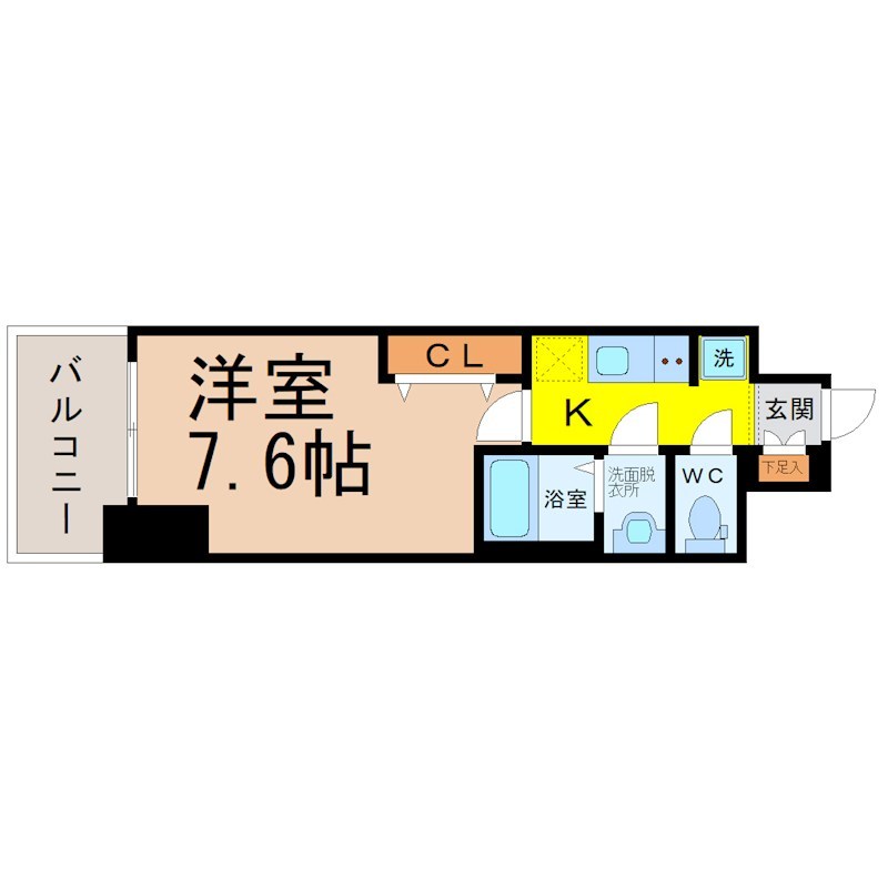 プレサンス上前津オレシア 間取図　洋室7.6帖　脱衣洗面所