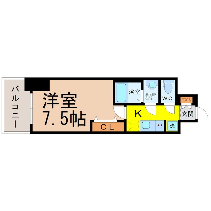 プレサンス上前津オレシア 間取図　洋室7.5帖　脱衣洗面所