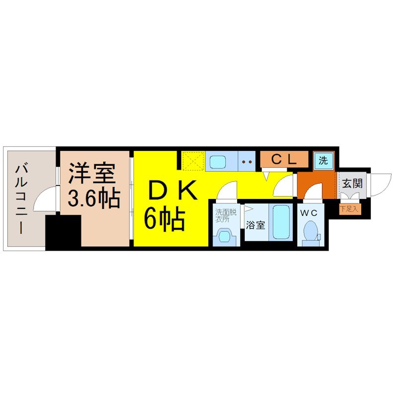 プレサンス上前津オレシア 間取図　ＤＫ6帖　洋室3.6帖　脱衣洗面所
