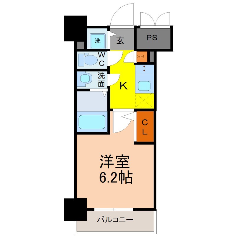 S－RESIDENCE神宮西駅前ａｓｃｅｎｔ 洋室6.2帖　脱衣所　クローゼット　南西向き