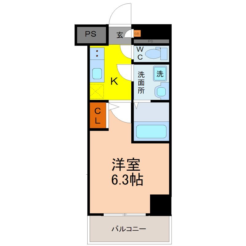 S－RESIDENCE神宮西駅前ａｓｃｅｎｔ 洋室6.3帖　脱衣所　クローゼット　南西向き