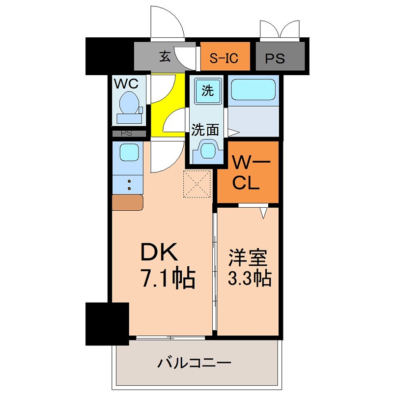 S－RESIDENCE神宮西駅前ａｓｃｅｎｔ DK7.1帖　洋室3.3帖　ウォークインクローゼット　収納充実してます