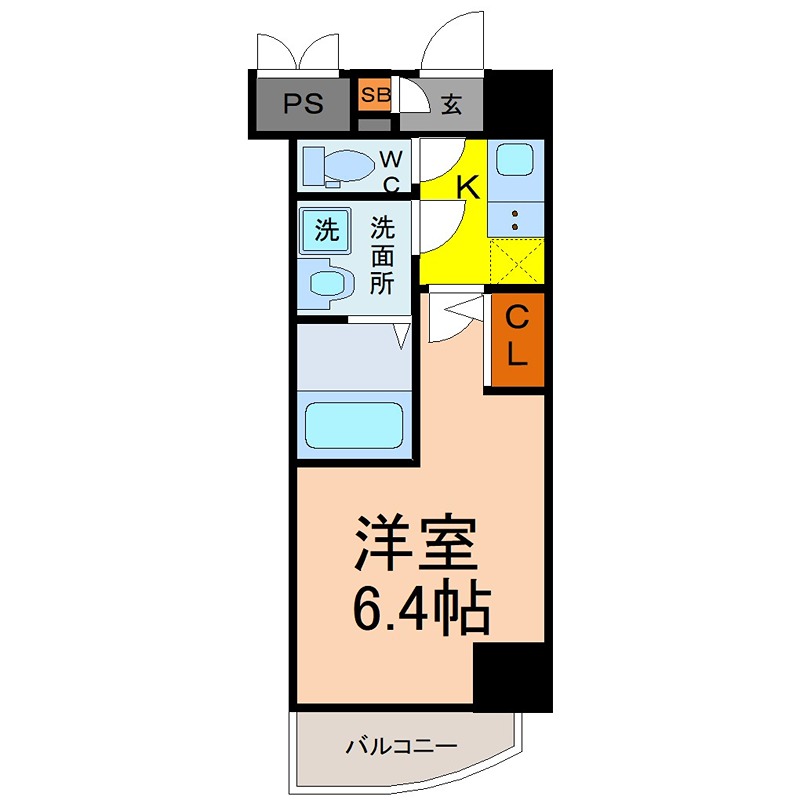 S－RESIDENCE神宮西駅前ａｓｃｅｎｔ 洋室6.4帖　脱衣所　クローゼット　南西向き