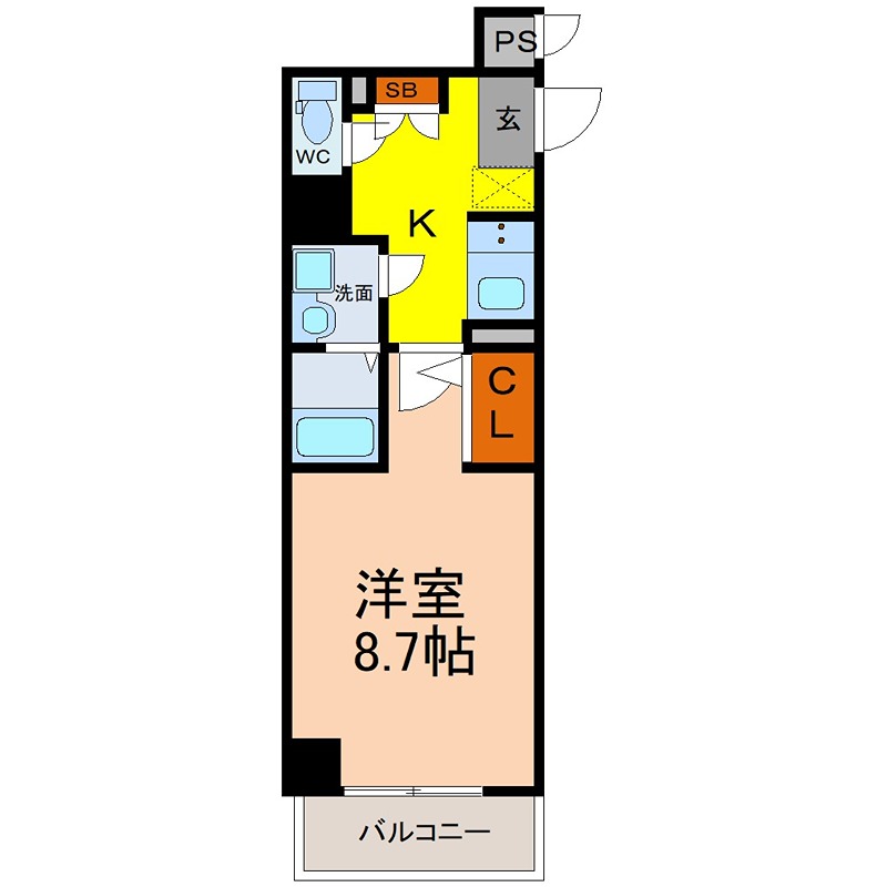 S－RESIDENCE神宮西駅前ａｓｃｅｎｔ 洋室8.7帖　脱衣所　クローゼット　南西向き