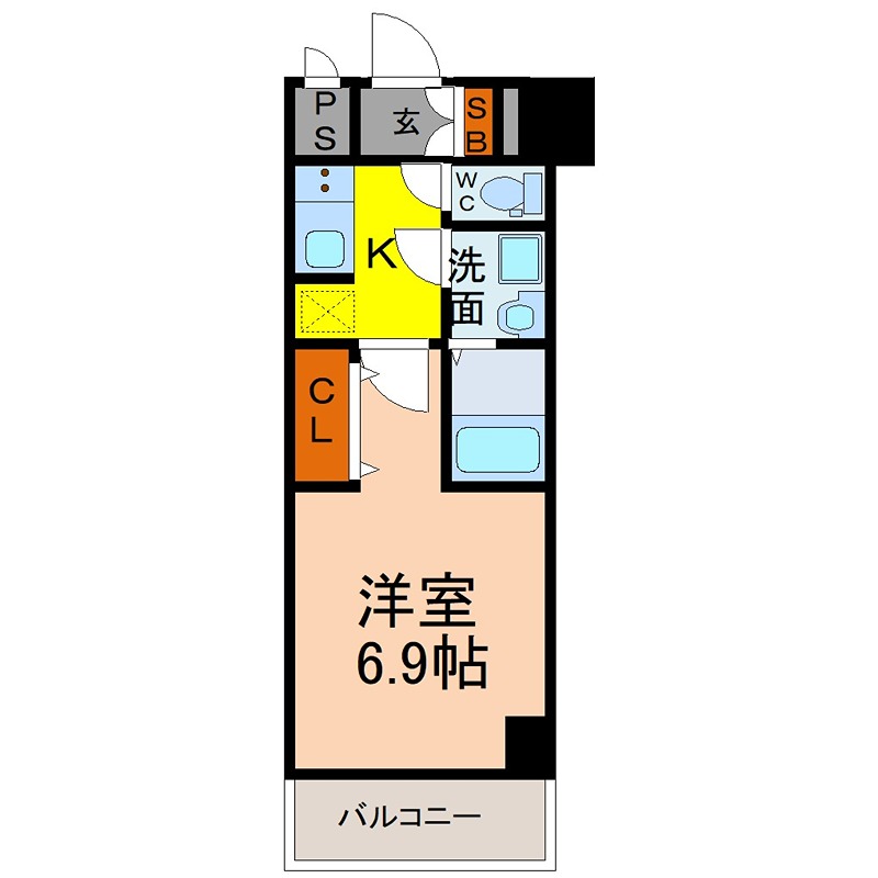 S－RESIDENCE神宮西駅前ａｓｃｅｎｔ 洋室6.9帖　脱衣所　クローゼット　南西向き