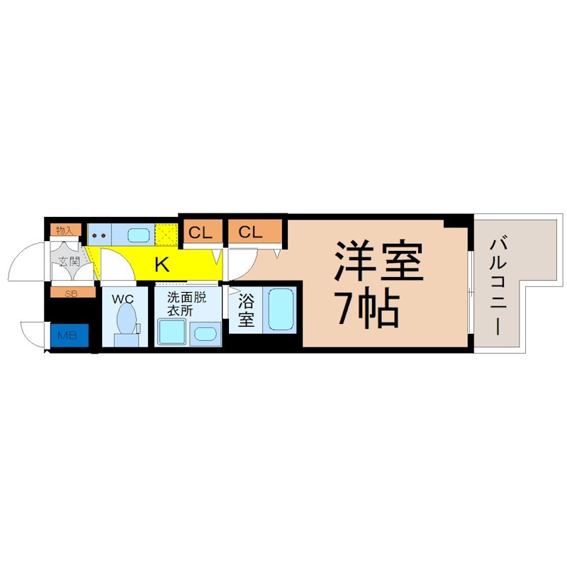 エステムコート名古屋ライブゲート 間取図　洋室7帖　脱衣洗面所　バルコニー