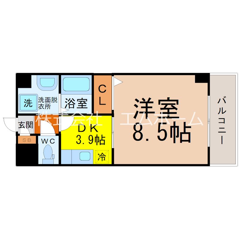 ベルドミール北畑 間取り　DK3.9帖　洋室8.5帖