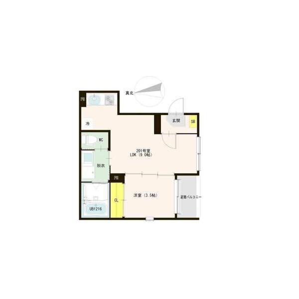 ハーモニーテラス烏森町Ⅱ 間取図　ＬＤＫ9帖　洋室3.5帖