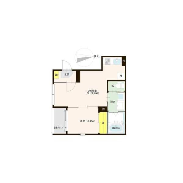 ハーモニーテラス烏森町Ⅱ 間取図　ＬＤＫ9帖　洋室3.5帖