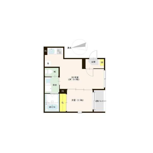 ハーモニーテラス烏森町Ⅱ 間取図　ＬＤＫ9帖　洋室3.5帖