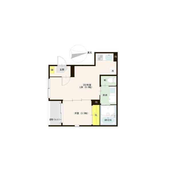 ハーモニーテラス烏森町Ⅱ 間取図　ＬＤＫ9帖　洋室3.5帖