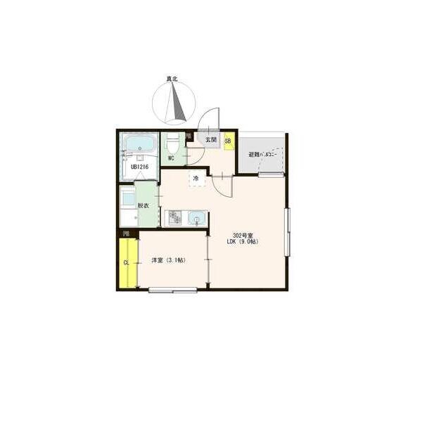 ハーモニーテラス烏森町Ⅲ 間取図　ＬＤＫ9帖　洋室3.1帖