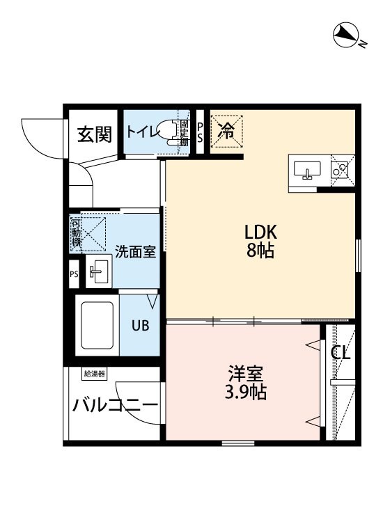 リーヴァ望が丘 間取図　ＬＤＫ8帖　洋室3.9帖　脱衣洗面所