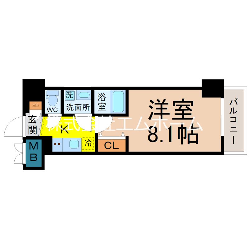プレイズシード名駅北 間取図　洋室8.1帖　