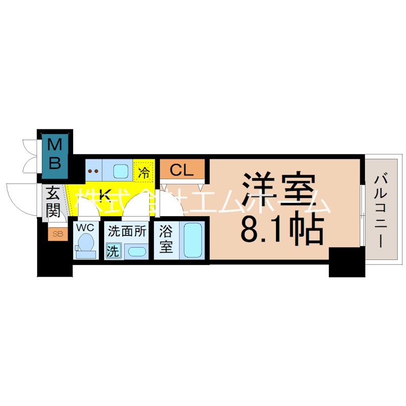 プレイズシード名駅北 間取図　洋室8.1帖　