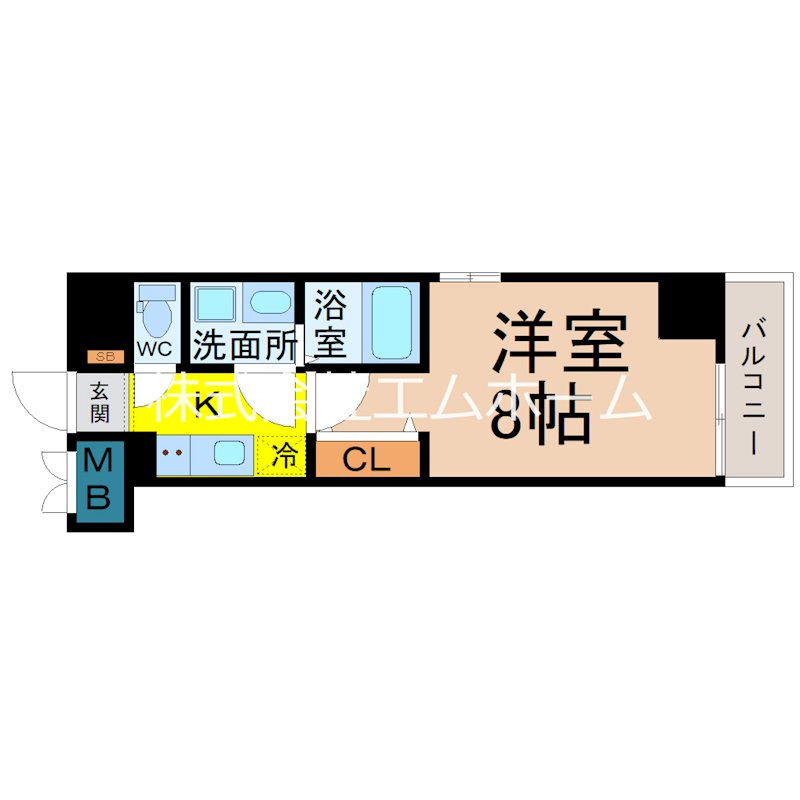 プレイズシード名駅北 間取図　洋室8帖　
