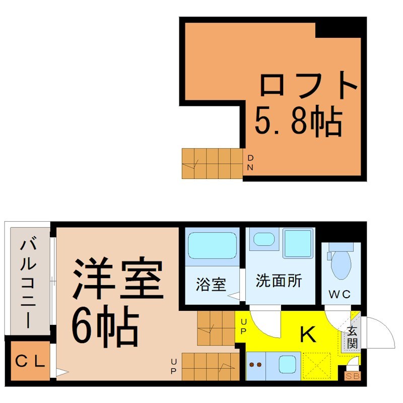 ハーモニーテラス大高町 間取図　洋室6帖　ロフト5.8帖