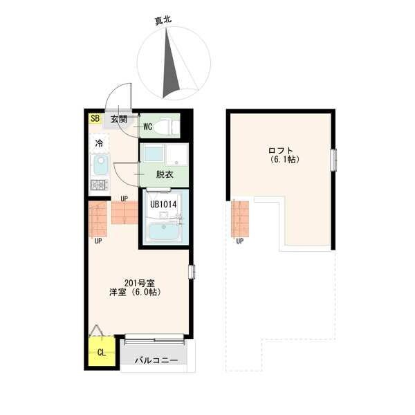 ＶＡＮ ＳＯＲＥＩＬ野並 間取図　洋室6帖　ロフト6.1帖　脱衣洗面所　バルコニー