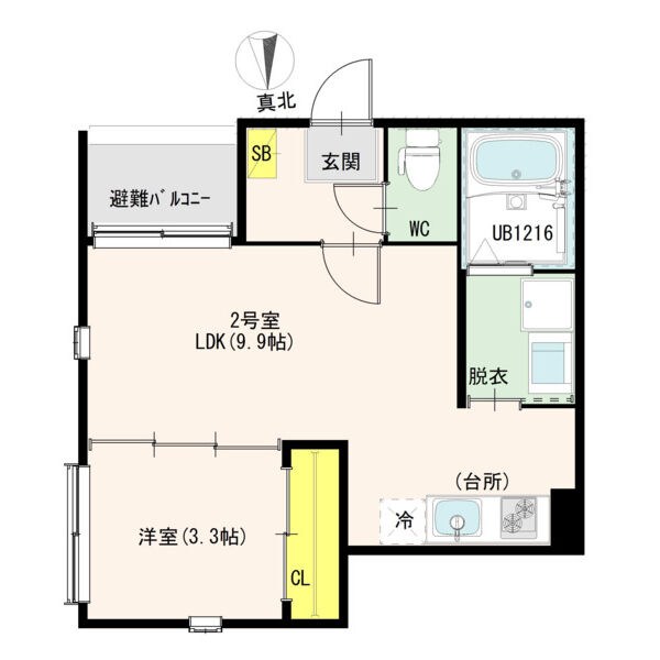 （仮称）ハーモニーテラス西又兵ヱ町四丁目 間取図　ＬＤＫ9.9帖　洋室3.3帖