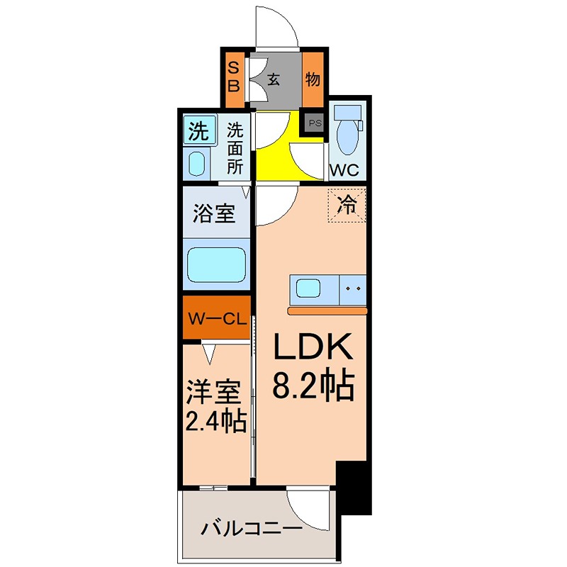 エスリード金山ル・グラン LDK8.2帖　洋室2.4帖　ウォークインクローゼット