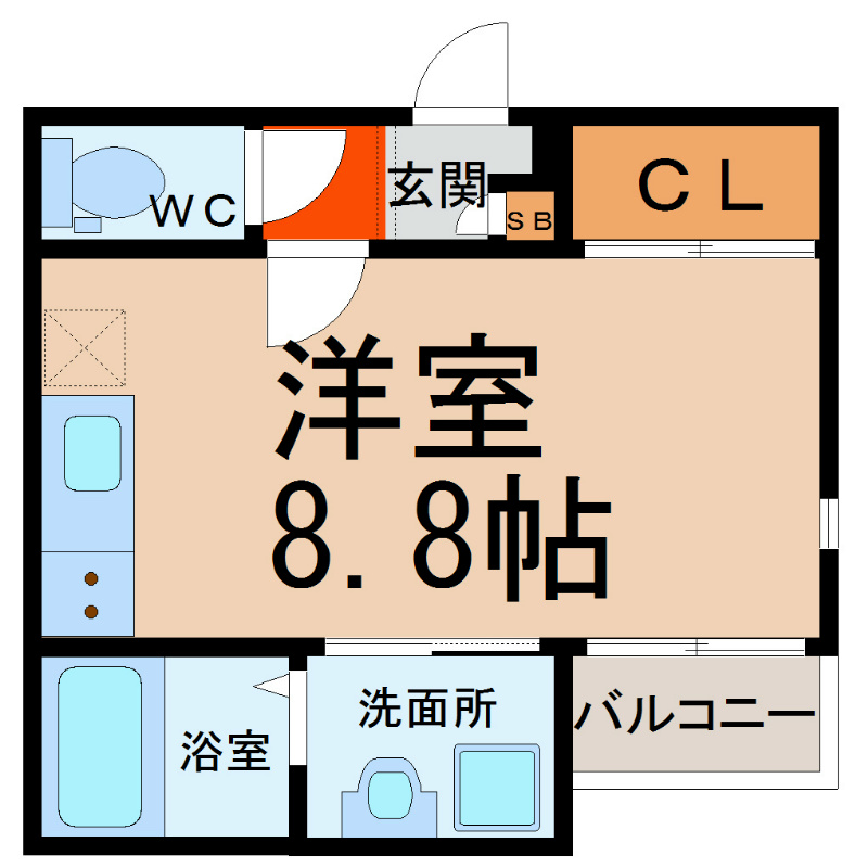 Ｇｒａｎｄｔｉｃ Ｒｏｏｍ`ｓ白金 間取り　洋室8.8帖　脱衣洗面所　バルコニー