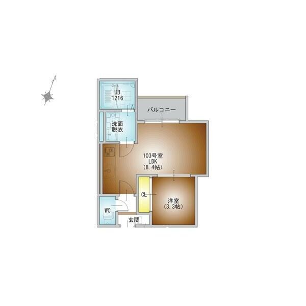 ＲＥＧＡＬＥＳＴ守山III 間取図　ＬＤＫ8.4帖　洋室3.3帖　脱衣洗面所　バルコニー