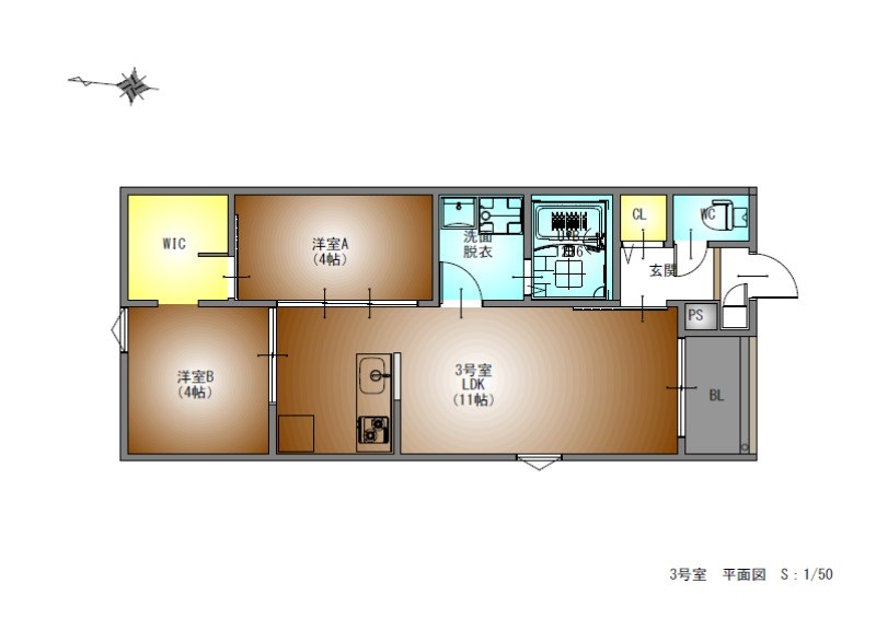 ＲＥＧＡＬＥＳＴラヴ守山 間取図　ＬＤＫ11帖　洋室4帖　洋室4帖