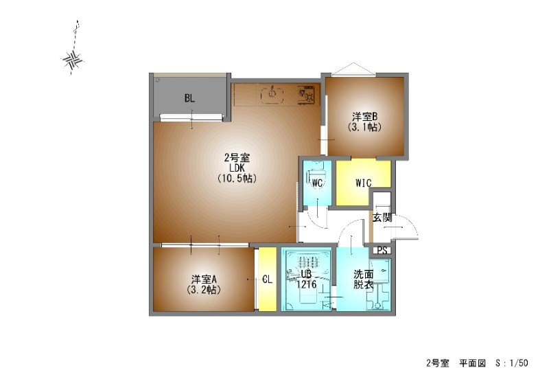 ＲＥＧＡＬＥＳＴ千成 間取図　ＬＤＫ10.5帖　洋室3.2帖　洋室3.1帖