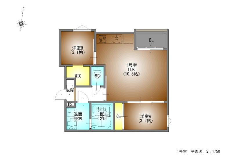 ＲＥＧＡＬＥＳＴ千成 間取図　ＬＤＫ10.5帖　洋室3.2帖　洋室3.1帖