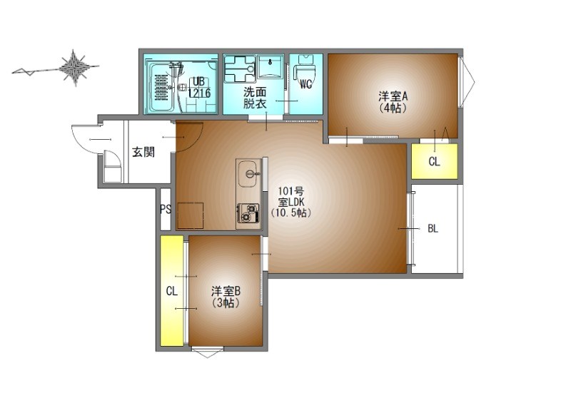 ＲＥＧＡＬＥＳＴ名古屋駅前 間取図　ＬＤＫ10.5帖　洋室4帖　洋室3帖