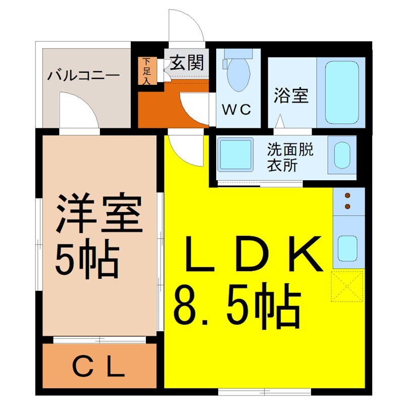 ルミナス中村 間取図　ＬＤＫ8.5帖　洋室5帖　脱衣洗面所