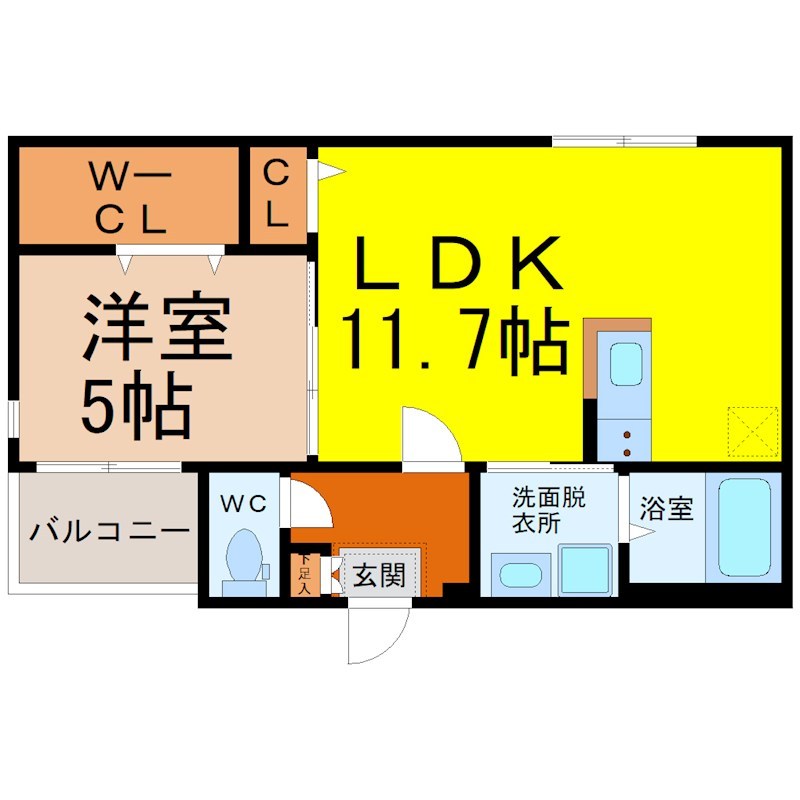 ハーモニーテラス野並Ⅺ 間取図　ＬＤＫ11.7帖　洋室5帖　脱衣洗面所