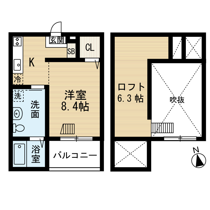 リゾレステ熱田 間取図　洋室8.4帖　ロフト6.3帖