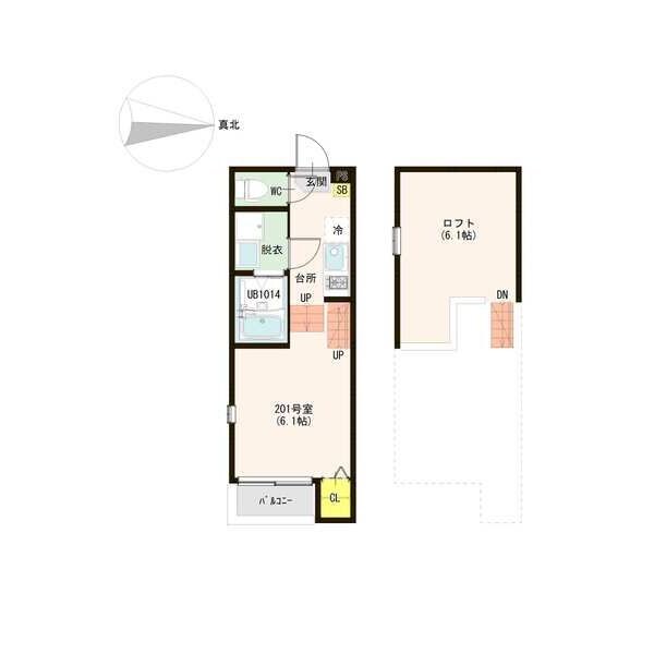 ハーモニーテラス高畑Ⅱ 間取図　洋室6.1帖　ロフト6.1帖